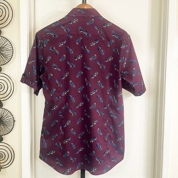 Trend F/X Fusion Mens Modern Fit Buton Down Shirt - Purple Motorcycles, Size L - Picture 2 of 8